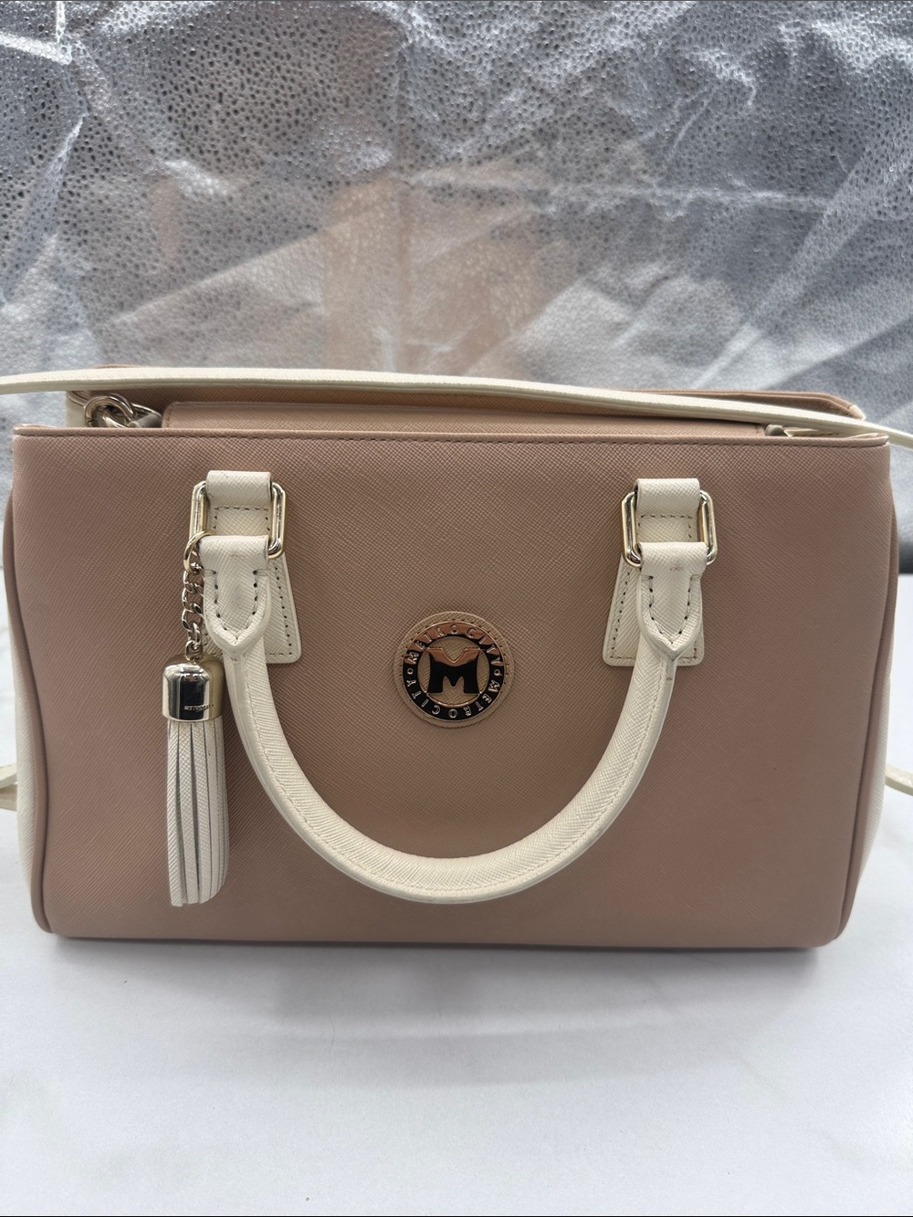 Metro city Structured Blush Satchel with Cream Trim and Tassel Accent - Picture 2 of 15